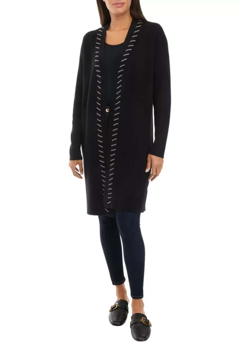 NWT T TAHARI Women's Black Whipstitch Cardigan Capsule Minimalist Office Size L